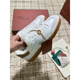 Loro Piana Men's Tennis Walk Fleece-l/ed Sneakers / White