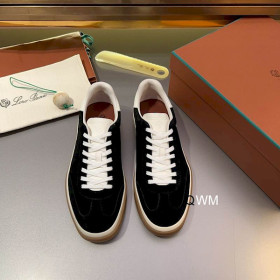 Loro Piana Men's Tennis Walk Suede Sneakers / Black/White Shoeslace