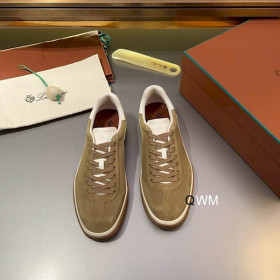 Loro Piana Men's Tennis Walk Suede Sneakers / Khaki/White Shoeslace