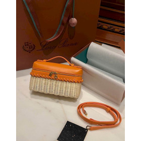 Loro Piana Women's Extra Small Rattan Pocket Bag / Malt/Bright Orange