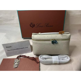 Loro Piana Women's Extra Ostrich Small Pocket Bag / Whisper White/Rolled Gold