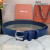 Loro Piana Alsavel Belt Split Calf Suede Leather Strap 35mm with Silver Buckle in Navy Blue