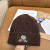 Loro Piana Men's / Women's Ribbed Knit Beanie with White Featuring Logo Detail in Dark Brown
