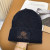 Loro Piana Men's / Women's Ribbed Knit Beanie with dark brown Featuring Logo Detail in black