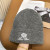 Loro Piana Men's / Women's Ribbed Knit Beanie with dark brown Featuring Logo Detail in gray